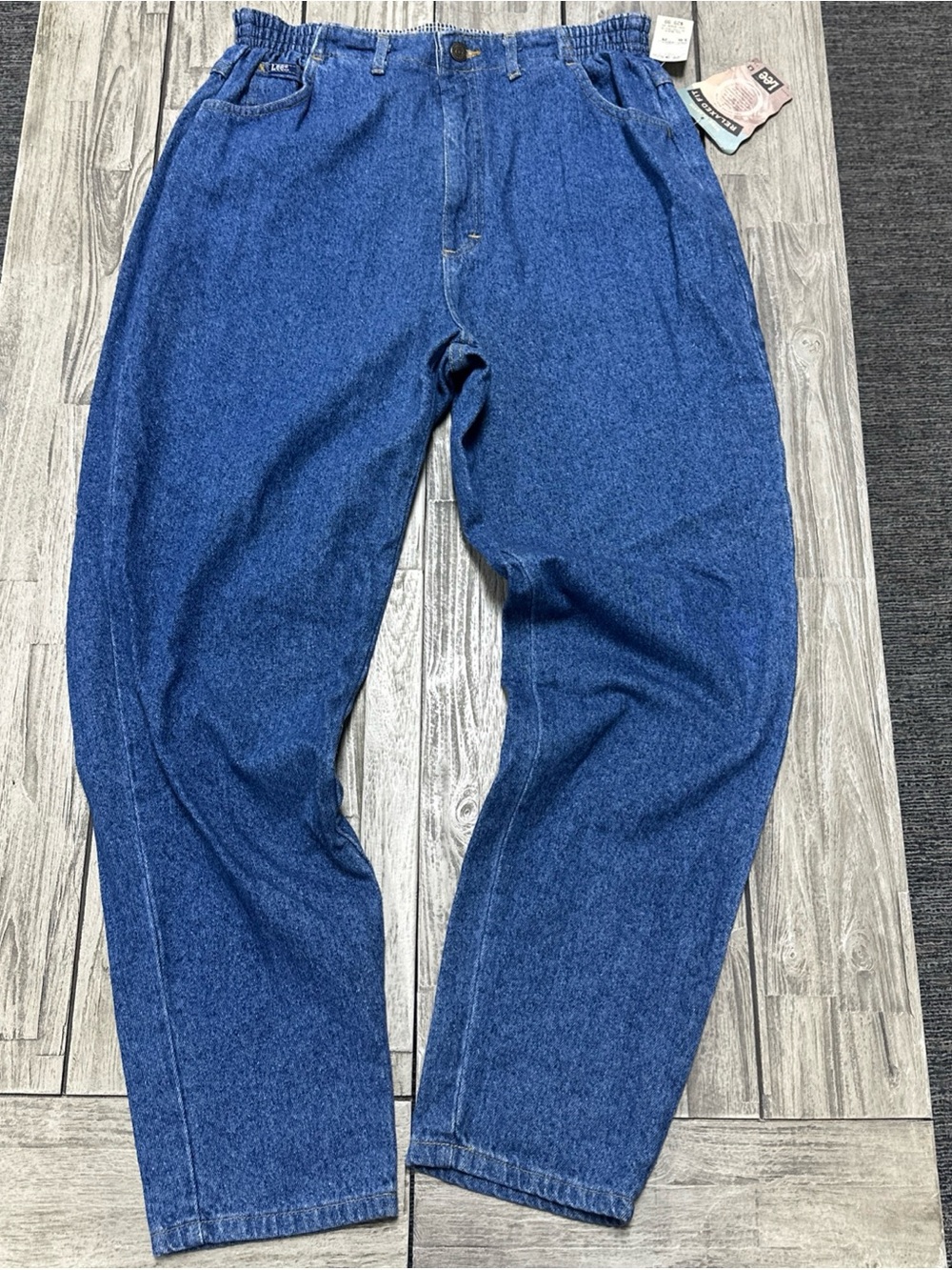 NWT Vtg Lee Relaxed Fit Jeans Womens 16 M Blue Side Elastic Tapered Leg USA Mom